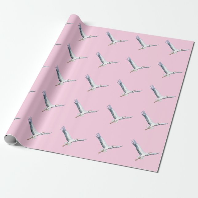 Cadeau cigognes blanches en papier d'emballage (Déroulé)