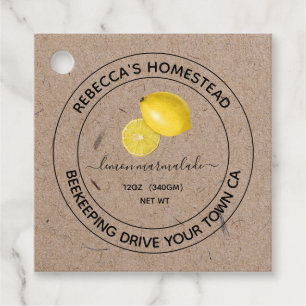Cadeau Citron Marmalade Kraft Papier de canne Étiquettes
