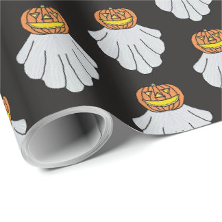 Cadeau Citrouille Fantôme (noir) - Papier d'emballage