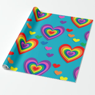 Cadeau coeurs arc-en-ciel diagonaux enveloppement papier
