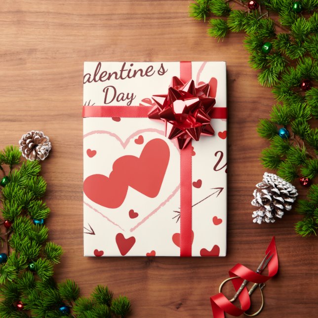 Cadeau coeurs en papier d'emballage d'art rouge et blanc (Cadeau de vacances)