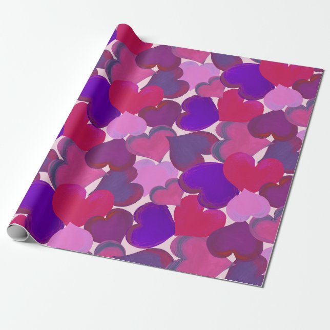 Cadeau Coeurs roses et violets enveloppant du papier (Déroulé)