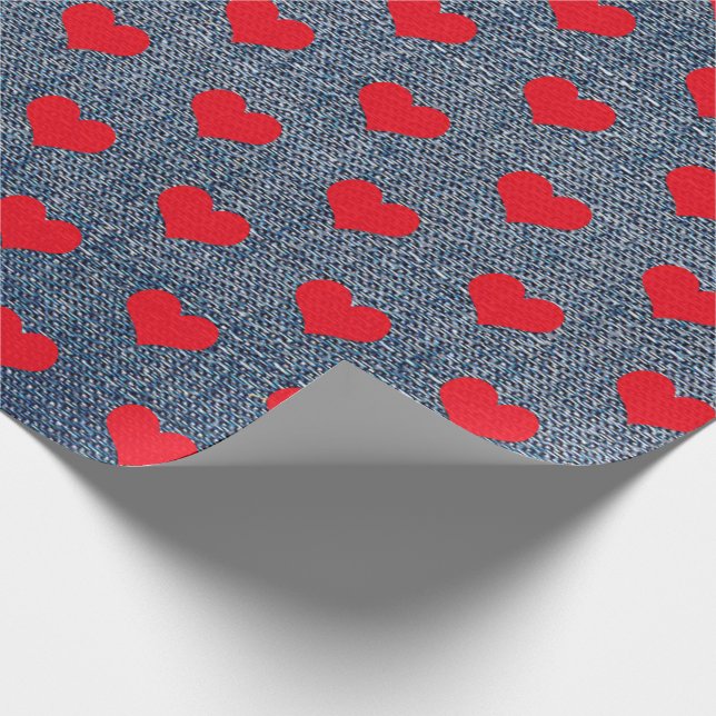 Cadeau Coeurs rouges sur le papier d'emballage Denim (Coin)