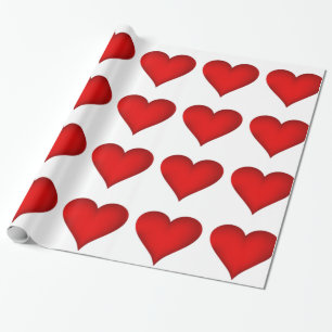 Cadeau Coeurs rouges sur papier d'emballage blanc