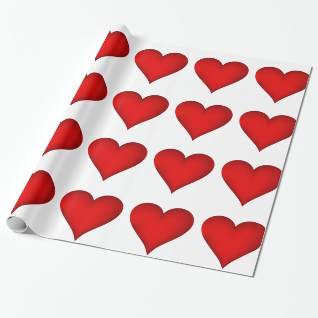 Cadeau Coeurs rouges sur papier d'emballage blanc (Déroulé)