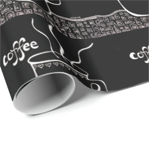 Cadeau Coffee Cup Art en papier d'enveloppement noir et b