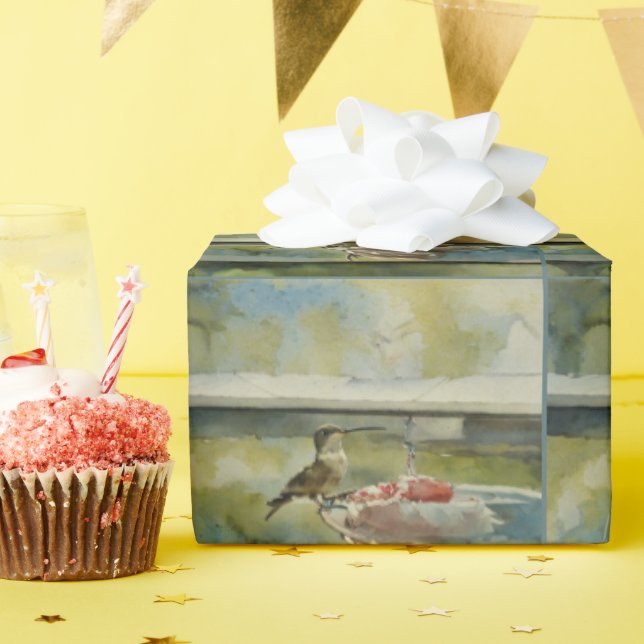 Cadeau Colibri au papier d'enveloppement de fenêtre (Fête d'anniversaire)