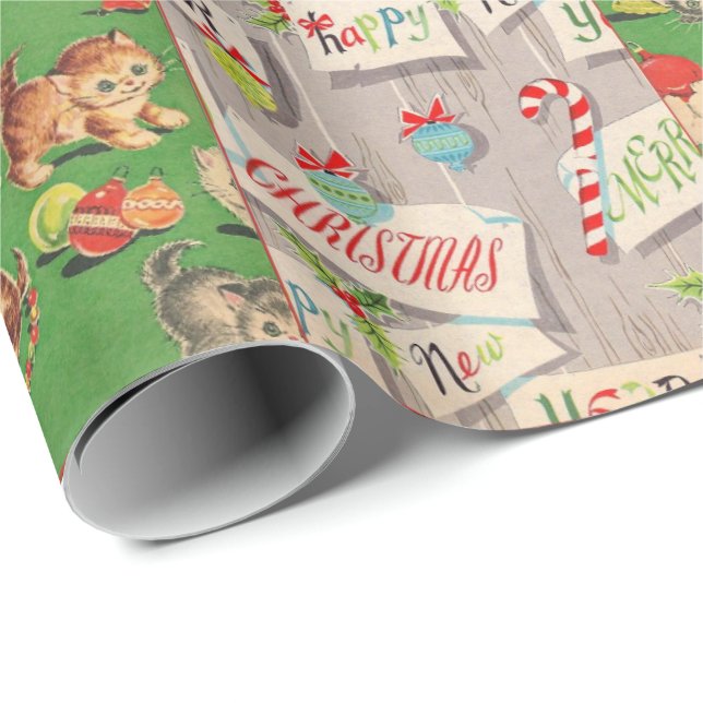 Cadeau Collage vintage de papier d'emballage des vacances (Coin rond)