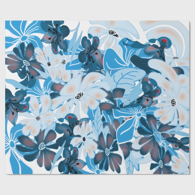 Cadeau Conception de papier d'emballage floral bleu Cool (Plat)