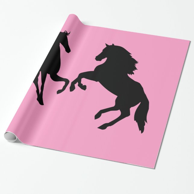 Cadeau Couple Cheval noir Papier à envelopper Couleur per (Déroulé)