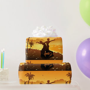 Cadeau Couple Dansant Sur Le Papier Enveloppant De La Pla