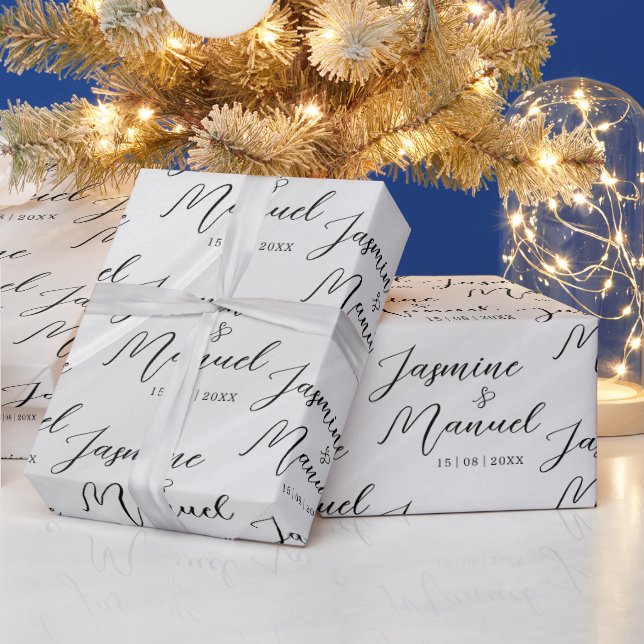 Cadeau Couple Names White Gift Papier Mariage (Vacances)
