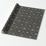 Cadeau Couronne de Paris en papier alu gris et or<br><div class="desc">Papier cadeau à motif de couronne grise et or.</div>