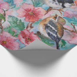 Cadeau Courtoisie Cute Sparrows Enveloppement Papier Aqua