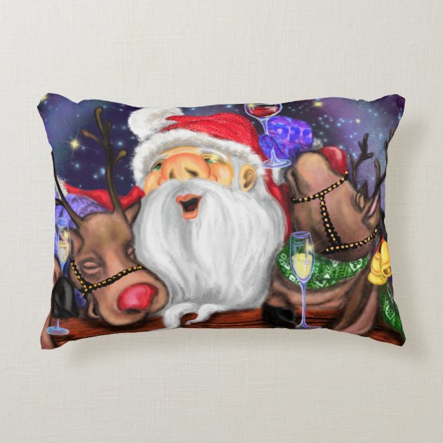 Cadeau Coussin de Noël Père Noël et Reindeers s'am (Devant)