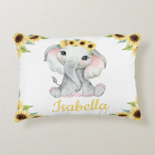 Cadeau Coussin Tournesol Éléphant Nom Personnalisé