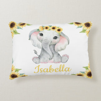 Cadeau Coussin Tournesol Éléphant Nom Personnalisé