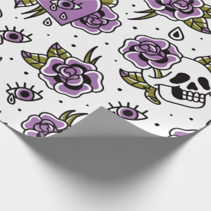 Cadeau Crâne de tatouage pourpre et papier d'enveloppemen
