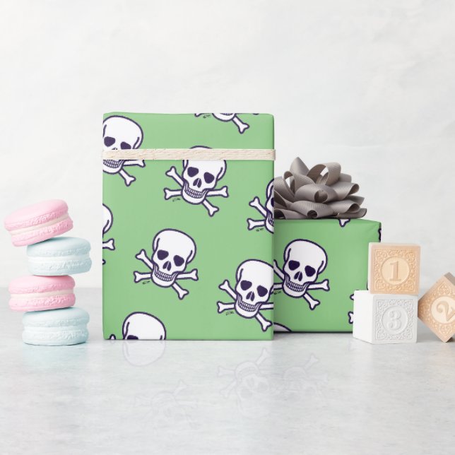 Cadeau Crâne n Bones papier d'emballage blanc vert brilla (Baby Shower)