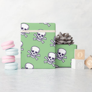 Cadeau Crâne n Bones papier d'emballage blanc vert mat