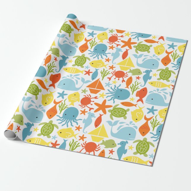Cadeau Créatures marines Papier d'enveloppement nautique (Déroulé)
