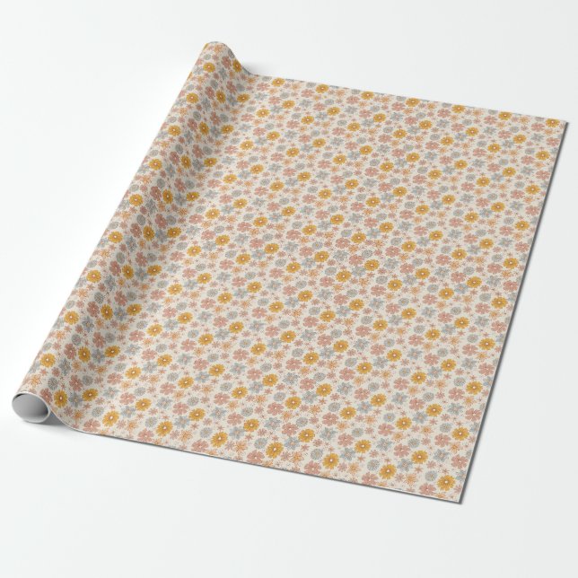 Cadeau Crème de papier d'enveloppement vintage Retro Boho (Déroulé)