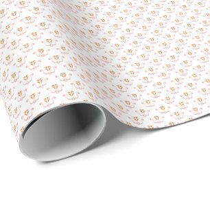Cadeau Crête florale rose sur papier d'emballage blanc