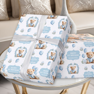 Cadeau Cute Bear Blue Boy Anniversaire Nom Papier d'envel