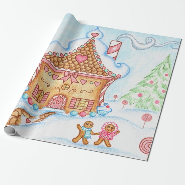 Cadeau Cute Christmas Gingerpain Maison papier d'envelopp (Déroulé)