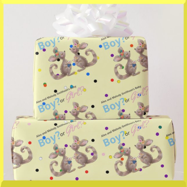 Cadeau Cute Kangaroo Genre Révéler Papier Enveloppant Jau (Créateur téléchargé)