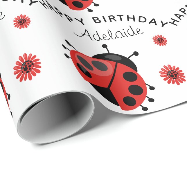 Cadeau Cute moderne Rouge Ladybug sur papier d'emballage  (Coin rond)