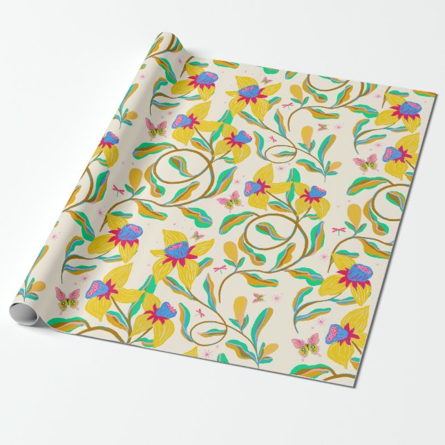 Cadeau Daffodiles vibrantes Papier à envelopper (Déroulé)