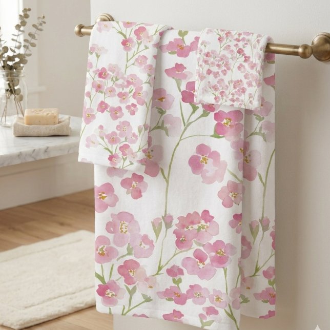 Cadeau d'anniversaire botanique Maman Wildflower (Cozy pink wildflower towel set for mom, a lovely birthday gift idea for her)
