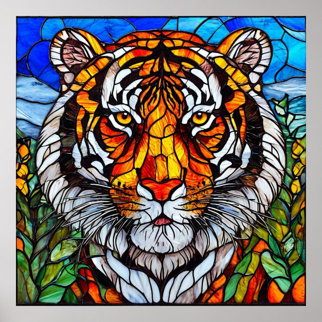 Cadeau d'art de vitrail de tigre pour décoration d (Devant)