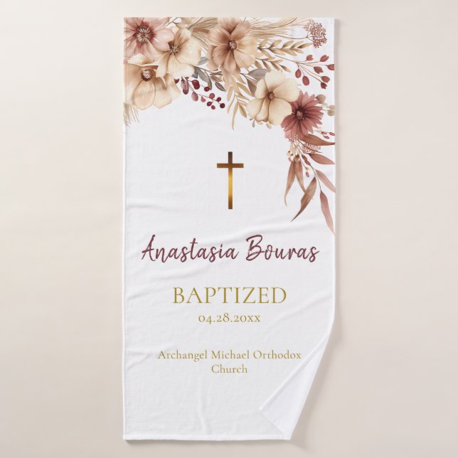 Cadeau de baptême chrétien orthodoxe Boho Flowers (Serviette de bain)