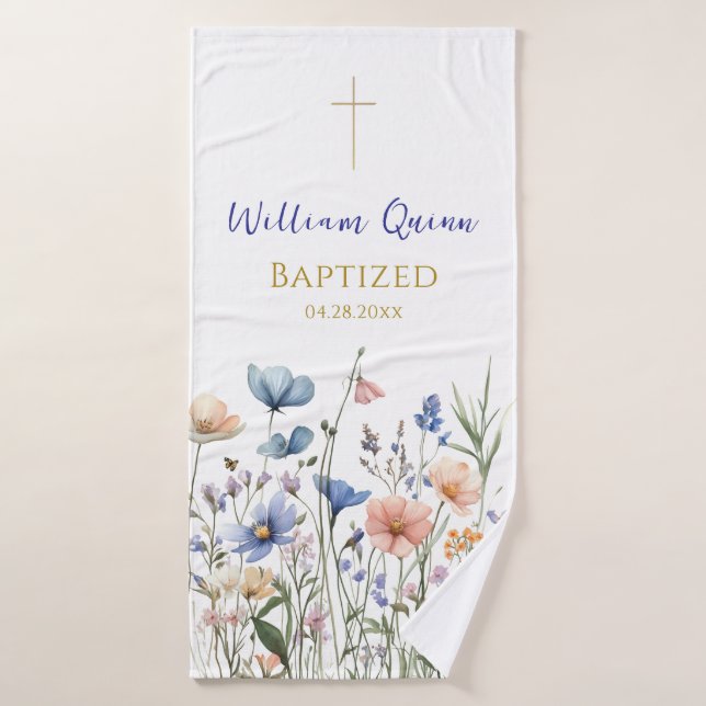 Cadeau de baptême orthodoxe chrétien de fleurs sau (Serviette de bain)