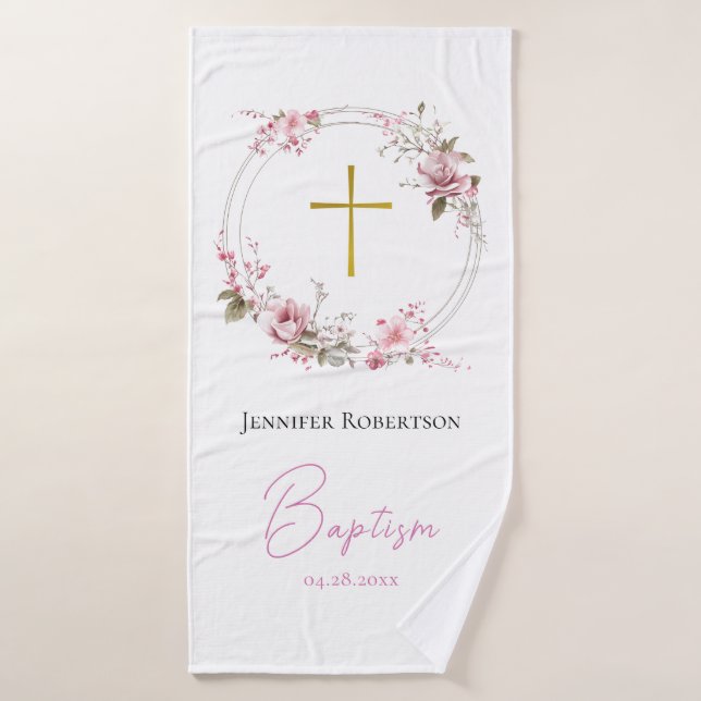 Cadeau de baptême orthodoxe Fleurs lilas et roses  (Serviette de bain)