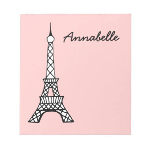 Cadeau de bloc-notes personnalisé rose tour Eiffel