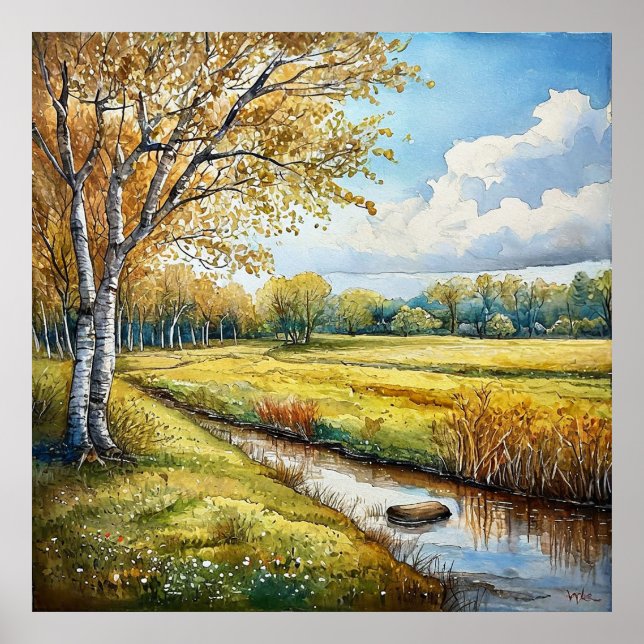 Cadeau de décoration aquarelle de forêt d'automne  (Devant)