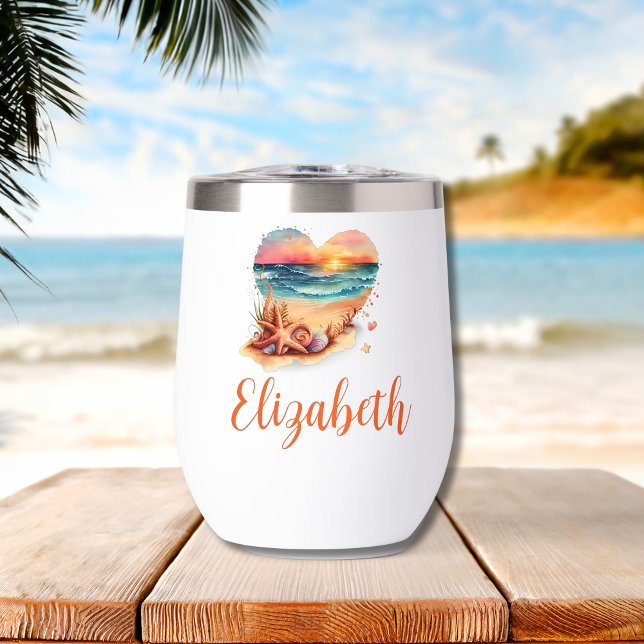 Cadeau de demoiselle d'honneur de scène de plage d (Beach Scene Monogrammed Name Thermal Wine Tumbler)