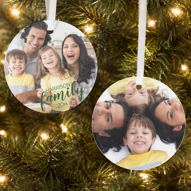 Cadeau de famille personnalisé Vert Script 2 Photo (Créateur téléchargé)