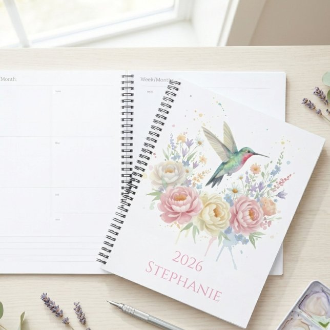 Cadeau de fin d'études pour professeur Fleur sauva (Watercolor hummingbird and peony bouquet — perfect graduation gift for a teacher or daughter.)
