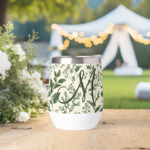 Cadeau de fleurs botaniques vert sauge initiale mo
