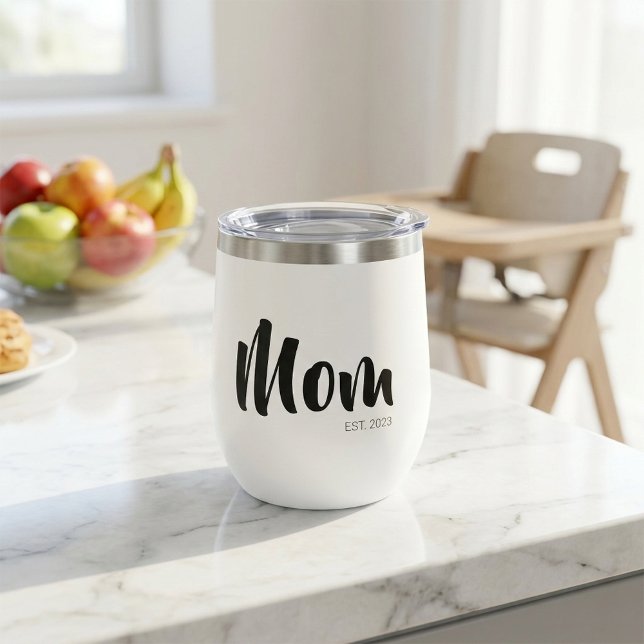 Cadeau de maman établie nouvelle maman (Mom Established Typography Wine Tumbler)