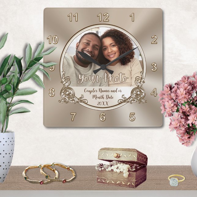 Cadeau de mariage Horloge murale personnalisée, Ca (Wedding wall clock gift. Photo wedding clock. Bridal shower gifts for the bride who has everything. )