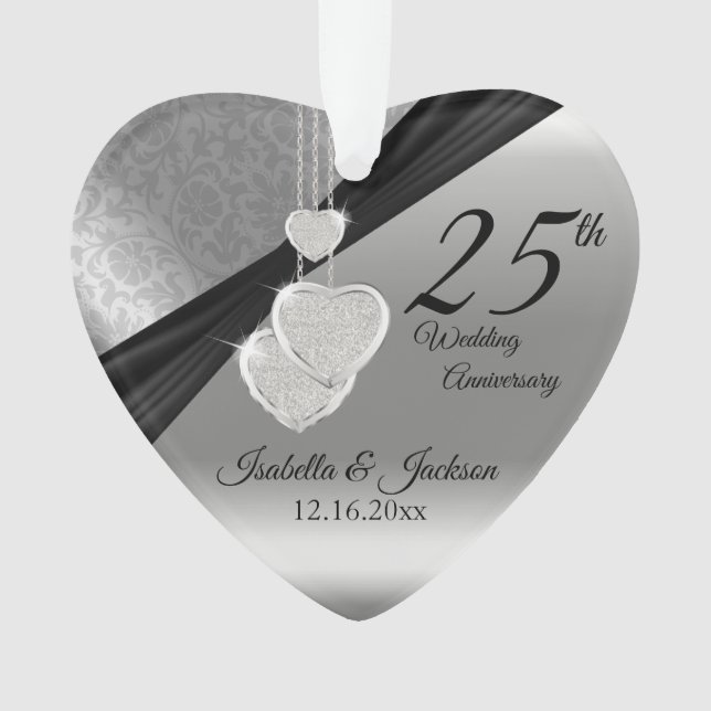 Cadeau de mariage métallique argenté pour les 25 a (devant)