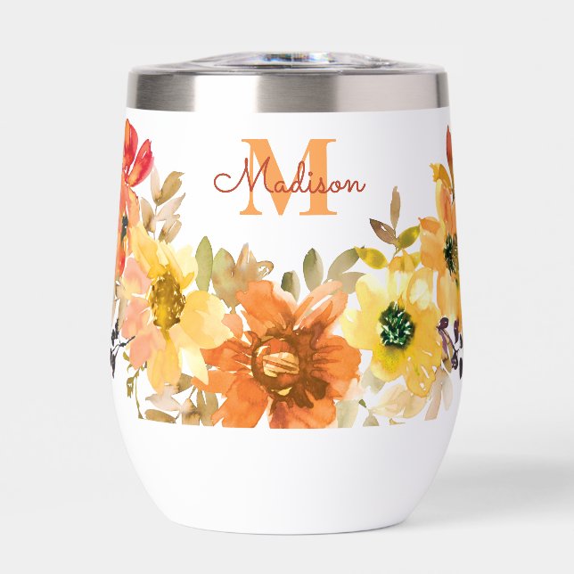Cadeau de monogramme floral orange Nom (Avant)