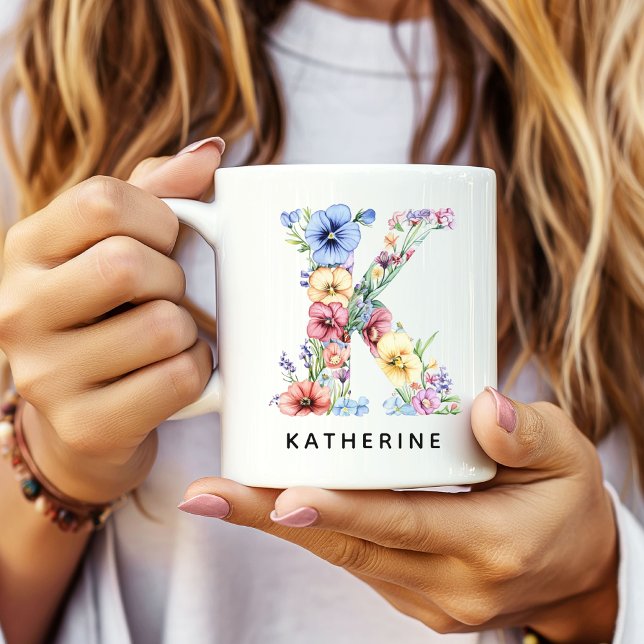 Cadeau de mug à alphabet floral personnalisé pour  (Custom Monogram Name Mug for Mom or Bridesmaids, Custom Floral Alphabet Mug for Teacher or Nurse)