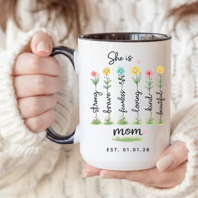 Cadeau de Mug d'Affirmation Fleur pour Première Ma (floral motherhood mug gift, first baby mom mug gift, baby arrival mom mug, inspirational mom mug,)