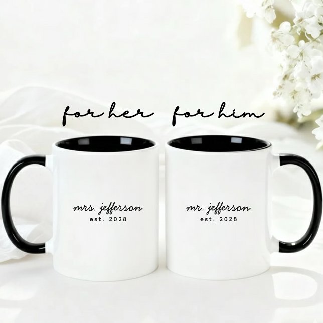 Cadeau de mug de mariage personnalisé pour couples (Custom Mr and Mrs Mug Gift for Wife, Husband, Newlyweds, Anniversary, & Bridal Party)